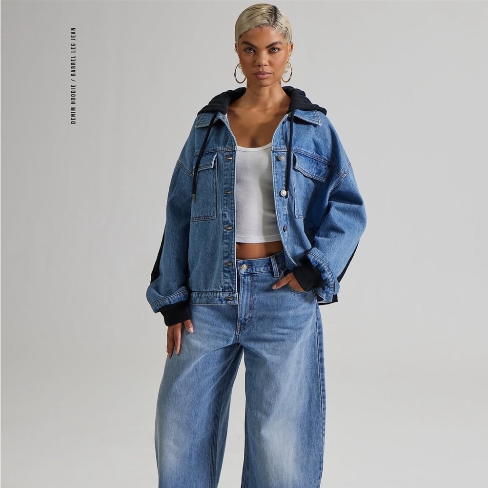 Relaxed Blue Denim Jacket with Black Hood